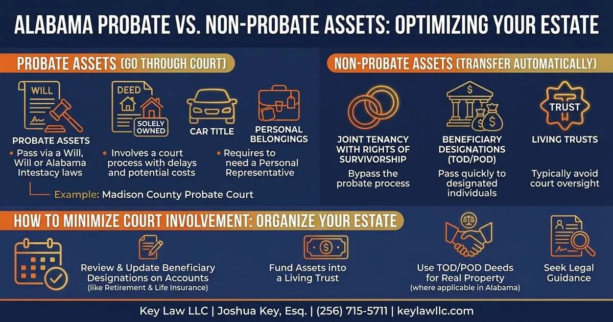 Alabama probate vs non-probate assets -- which assets require court oversight, Key Law LLC