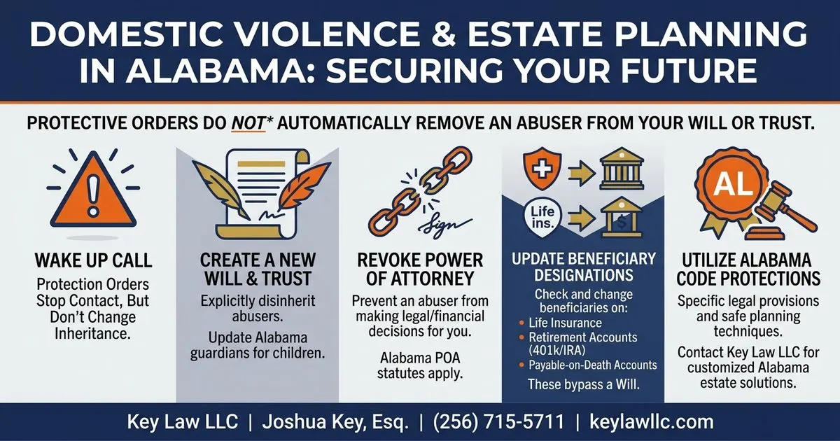 Domestic violence and protective orders in Alabama estate planning -- removing abusers from wills, Key Law LLC