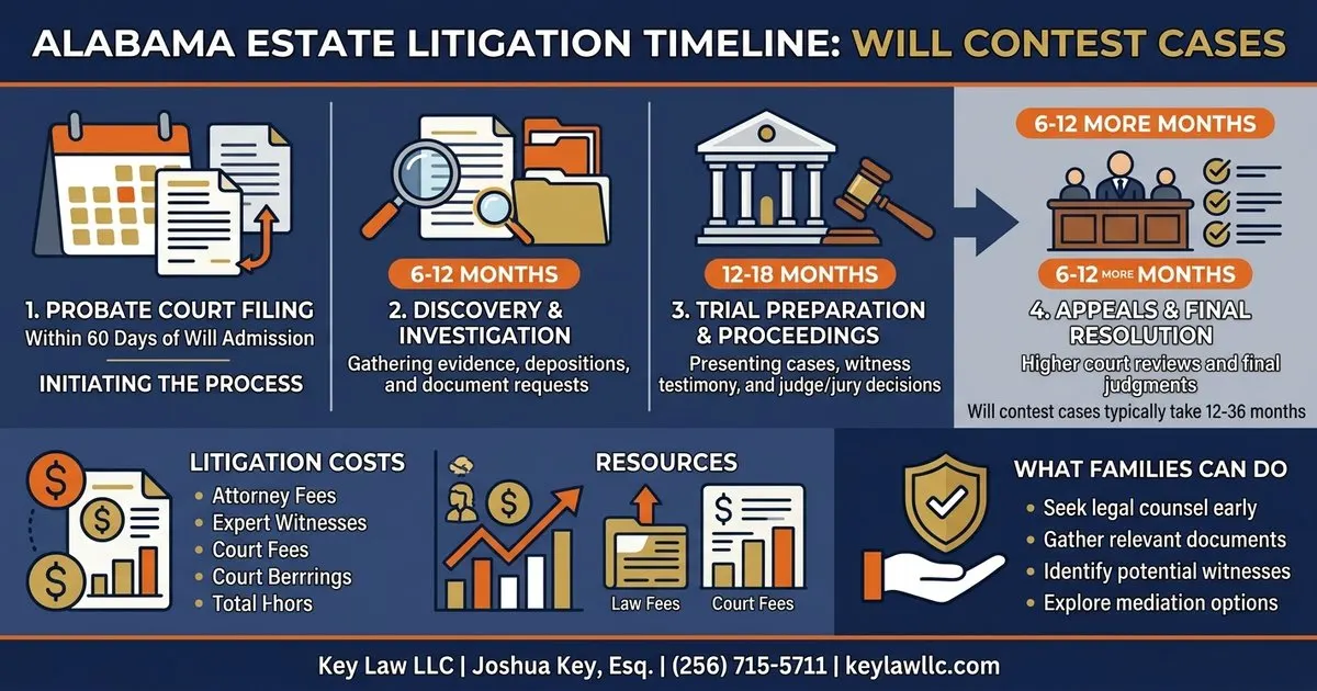 Alabama will contest and estate litigation timeline -- how long cases take, Key Law LLC Huntsville