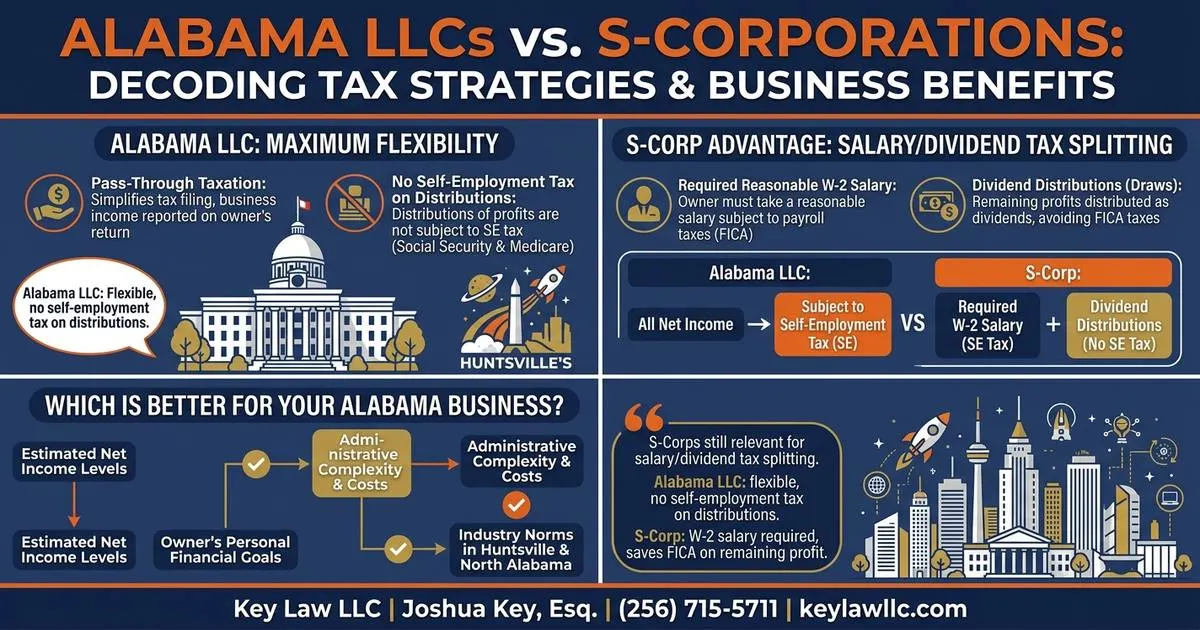 Alabama LLC vs S-Corporation comparison -- tax advantages and which to choose, Key Law LLC